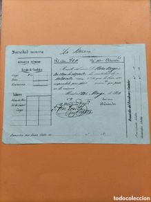 Facturas antiguas: Sociedad Minera la Serrana. 80 Reales de Vellón por dos Acciones. 1854.